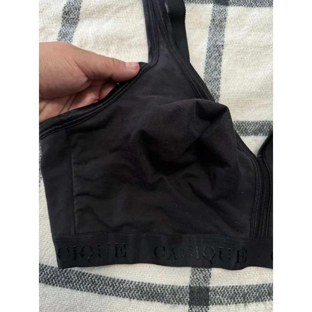 Cacique 42D‎ Wireless Bralette Women Black Cotton Unlined Lounge Bra
